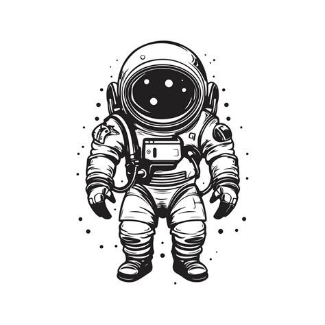 cartoon astronaut, vintage logo line art concept black and white color ...