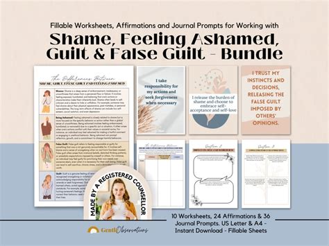 Guilt Vs Shame Mini Bundle Shame Worksheets Shame Guilt Journal Prompts