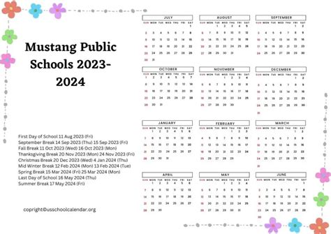 Mustang Public Schools Calendar with Holidays 2023-2024