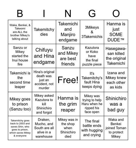 Tokyo Revengers Endgame Bingo Card