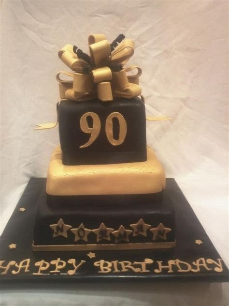 Black And Gold 90Th Birthday Cake - CakeCentral.com