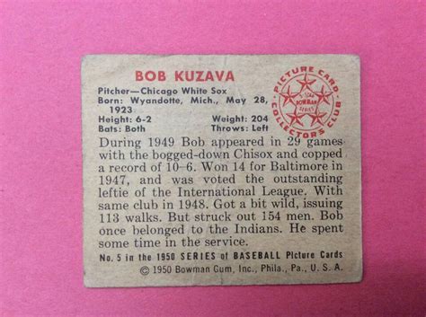 1950 Bowman 5 Chicago White Sox Bob Kuzava Rookie Autograph EBay