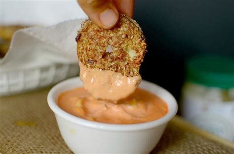 Healthy Spicy Oven Fried Pickles With Sriracha Mayo Dipping Sauce