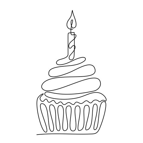 Birthday Cake With Candle One Line Drawing Vector Art At Vecteezy