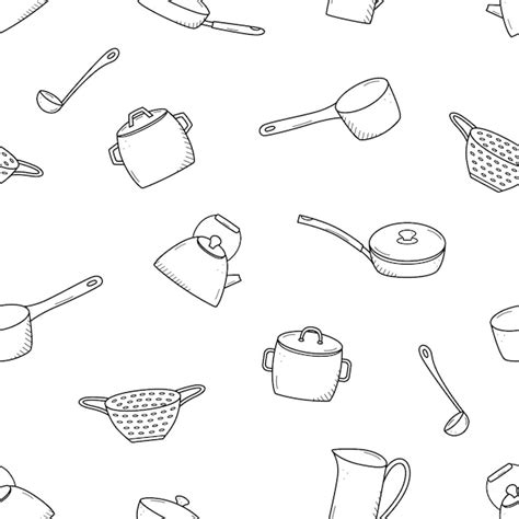 Premium Vector Seamless Pattern Of Kitchen Tools And Tableware Doodle