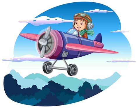 Un niño feliz volando en un avión en el cielo Vector Gratis