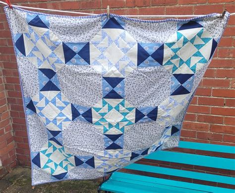 Blue and white patchwork quilt. 100% cotton fab... - Folksy