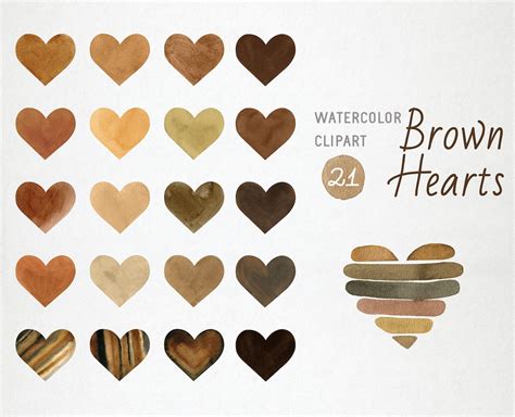 Aquarell Braun Herzen Clipart Valentinstag Liebe Herzen Boho Etsy