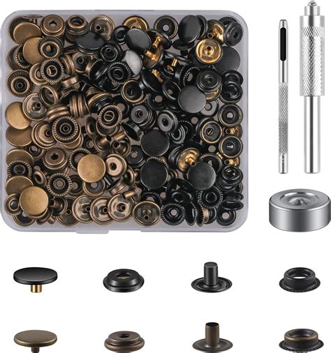 Sets Press Studs Cap Button Stainless Steel Snap Fasteners Kit With