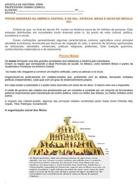 20 Perguntas Sobre Os Astecas Maias E Incas 7 Ano - Atividades sobre Astecas, Maias e Incas | PDF | Império Inca ...