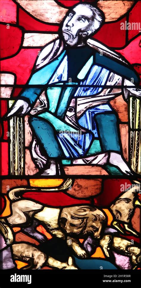 Prophet Micah With A Lion Symbol Stained Glass Window In Basilica Of St Vitus In Ellwangen