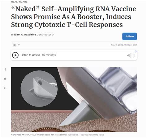 Naked Self Amplifying RNA Vaccine Shows Promise As A Booster Inducing Strong Cytotoxic T Cell