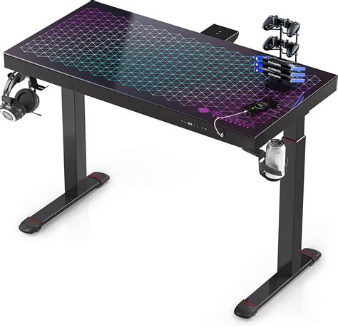 EUREKA ERGONOMIC Glas Gaming Tisch mit LED 120x60 cm Großer