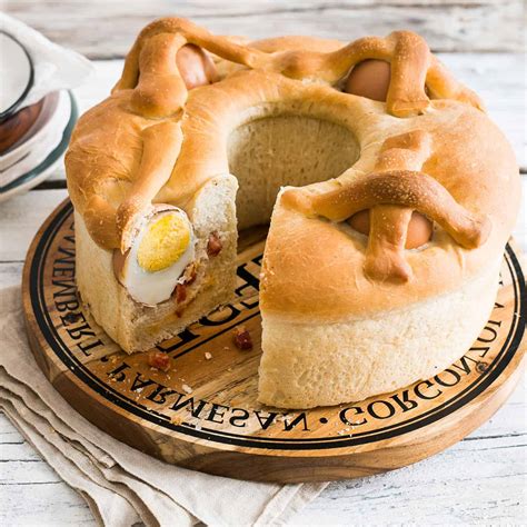 Casatiello: Traditional stuffed easter bread.