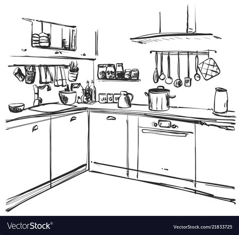 Kitchen Interior Drawing Royalty Free Vector Image