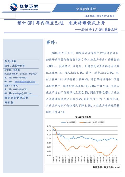 2016年8月cpi数据点评：预计cpi年内低点已过 未来将螺旋式上升