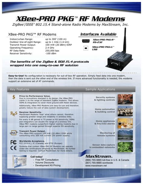 Datasheet Xbee Pro Pkg Rf Modems