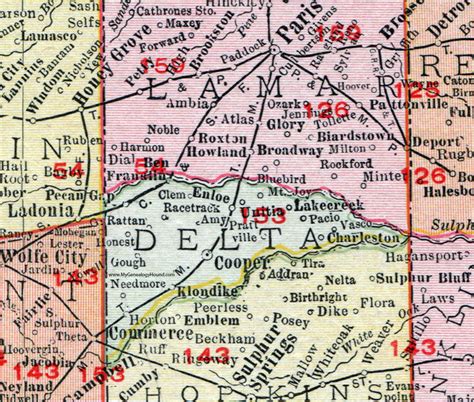 Delta County, Texas, 1911, Map, Rand McNally, Cooper, Pecan Gap, Charleston