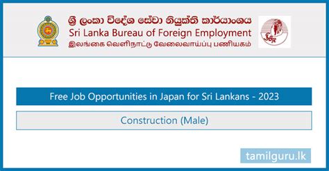 Construction Male Job Vacancies In Japan For Sri Lankans 2023 SLBFE