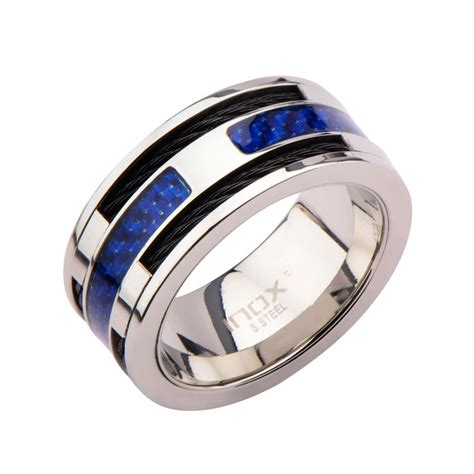 Carbon Fiber Inlayed Ring Blue Black Inox Creates Only The Most Masculine Pieces Like This