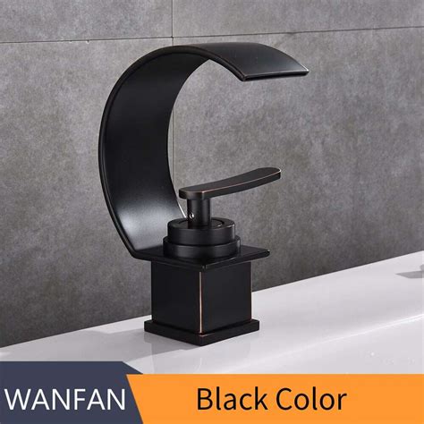 Luxury Basin Faucet Waterfall Black With Brushed Bathroom Basin Sink Faucet Cold And Hot Water