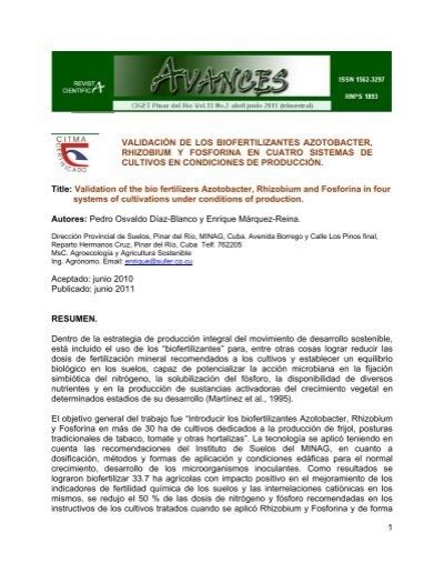 Validación de los biofertilizantes Azotobacter Rhizobium y Ciget