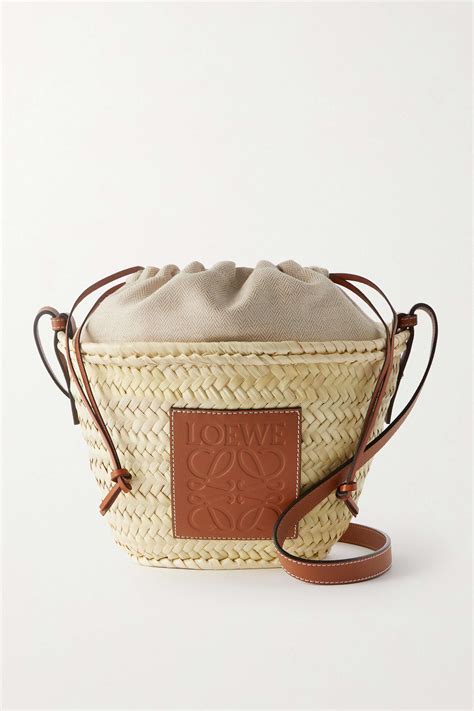 LOEWE Paula S Ibiza Leather Trimmed Raffia Bucket Bag NET A PORTER