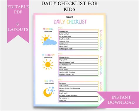 Kids Chore Chart Kids Checklist Editable Responsibility Chart Editable ...