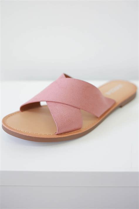 Pink Slide On Sandal From Uoionline Sandals Faux Suede Flats