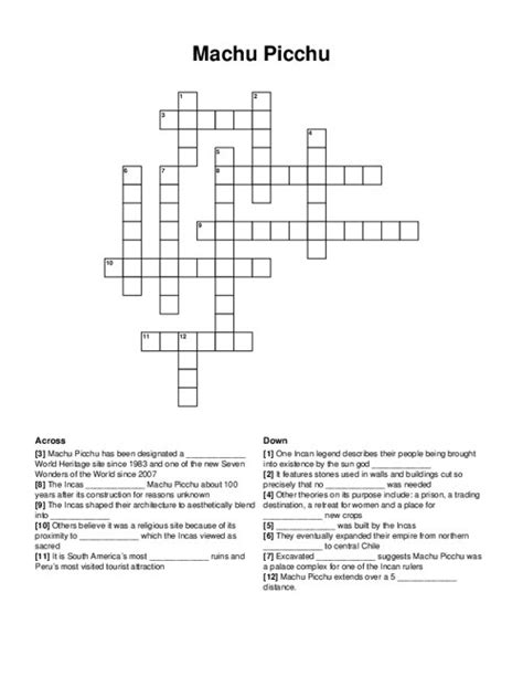 Machu Picchu People Crossword Prntbl Concejomunicipaldechinu Gov Co