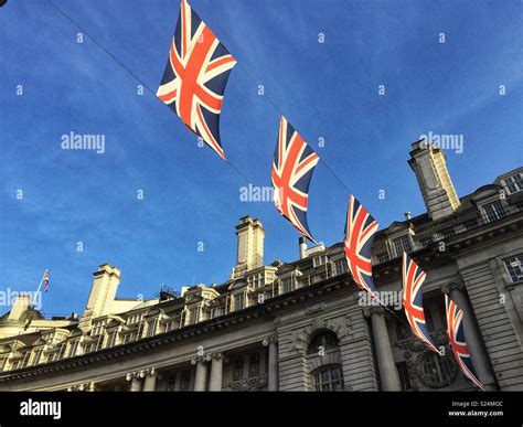 Banner Of United Kingdom Union Jack Flags Across Regents Street London