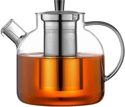 Ehugos Glass Teapot 1500ml Stovetop Safe Tea Kettle With Infuser