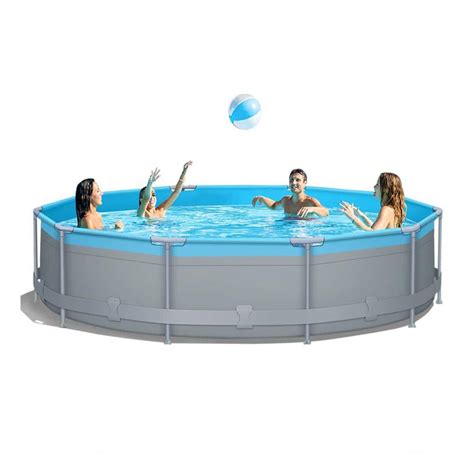 12 Ft Round 30 In Above Ground Metal Frame Pool Set With Pump Lwm 551770 The Home Depot