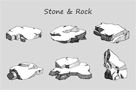 Premium Vector A Set Of Stones And Rocks A Hand Drawn Sketch