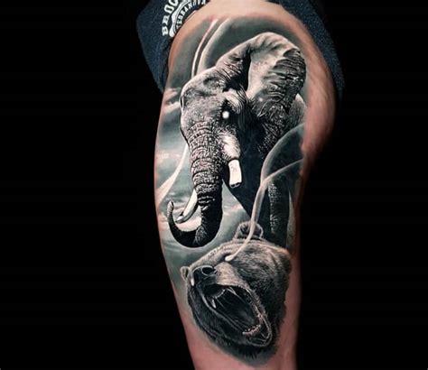 Elephant and Bear tattoo by Marek Hali | Post 29489