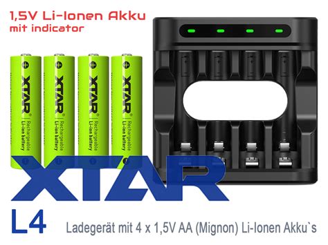 [bundle] Xtar Lc4 Charger Incl Aa Mignon Lr6 1 5v Li Ion Batteries With Indicator