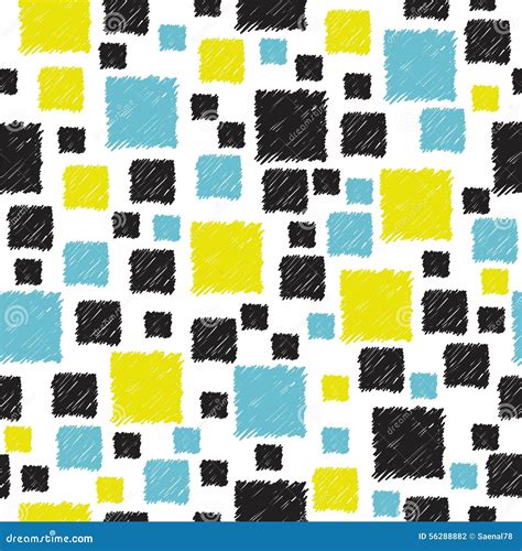 Seamless Pattern With Hand Drawn Blue Yellow And Black Abstract Stock