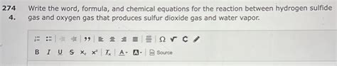 Solved 274 Write The Word Formula And Chemical Equations For The Reaction Between Hydrogen