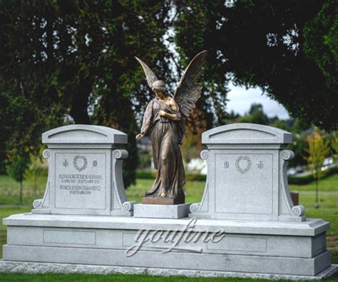 Stone Upright Headstones With Bronze Angel Statue For Grave Decoration For Sale Mokk 260