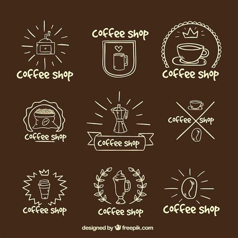 Set De Logos De Cafetería Dibujados A Mano Vector Premium