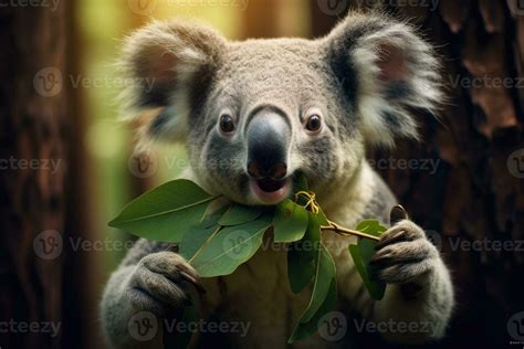 Koala is eating eucalyptus leaves. Generative AI 26442884 Stock Photo ...