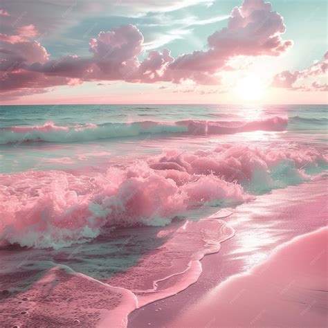 Premium Photo | A pink and blue sunset is shown on the beach