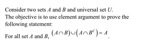 Solved Consider Two Sets A And B And Universal Set U The