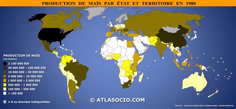 Carte du monde production de maïs par État Atlasocio