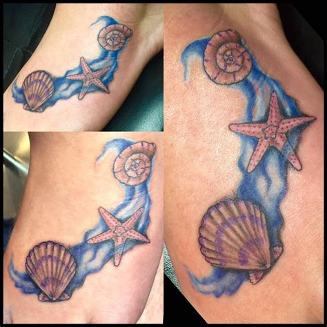 Beach Themed Foot Tattoo Beachy Tattoos Seashell Tattoos Mermaid