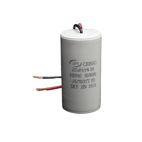 MOTOR RUN SH CAPACITOR 20UF CBB60 450VAC WIRE LEAD CYLINDER WHITE