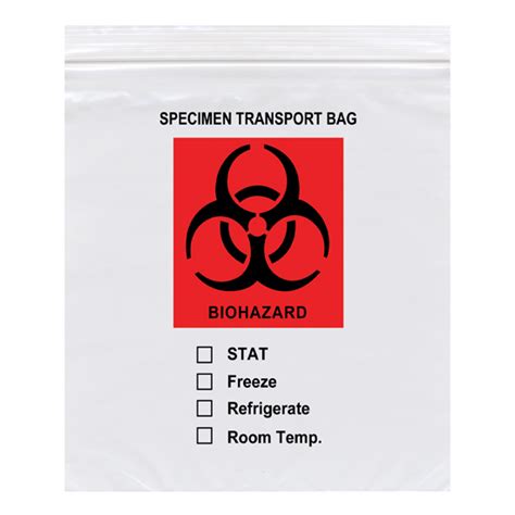 W X H Econo Zip Red Imprint Specimen Bags Action Health