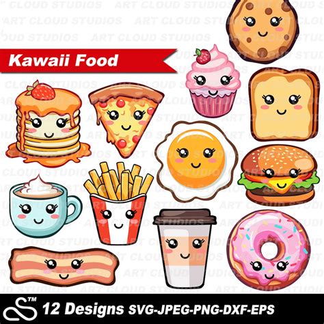 Kawaii Stickers Kawaii Food Svg Bundle Kawaii Svg Kawaii Clip Art