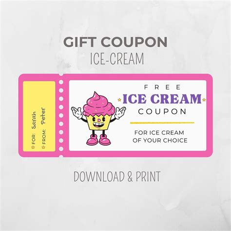 Gift Card Ice Cream Printable Retro Gelato Ticket Voucher Restaurant