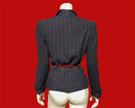 70s Does 40s Shattered RAINBOW WOOL Blend Belted Peplum Jacket - Etsy